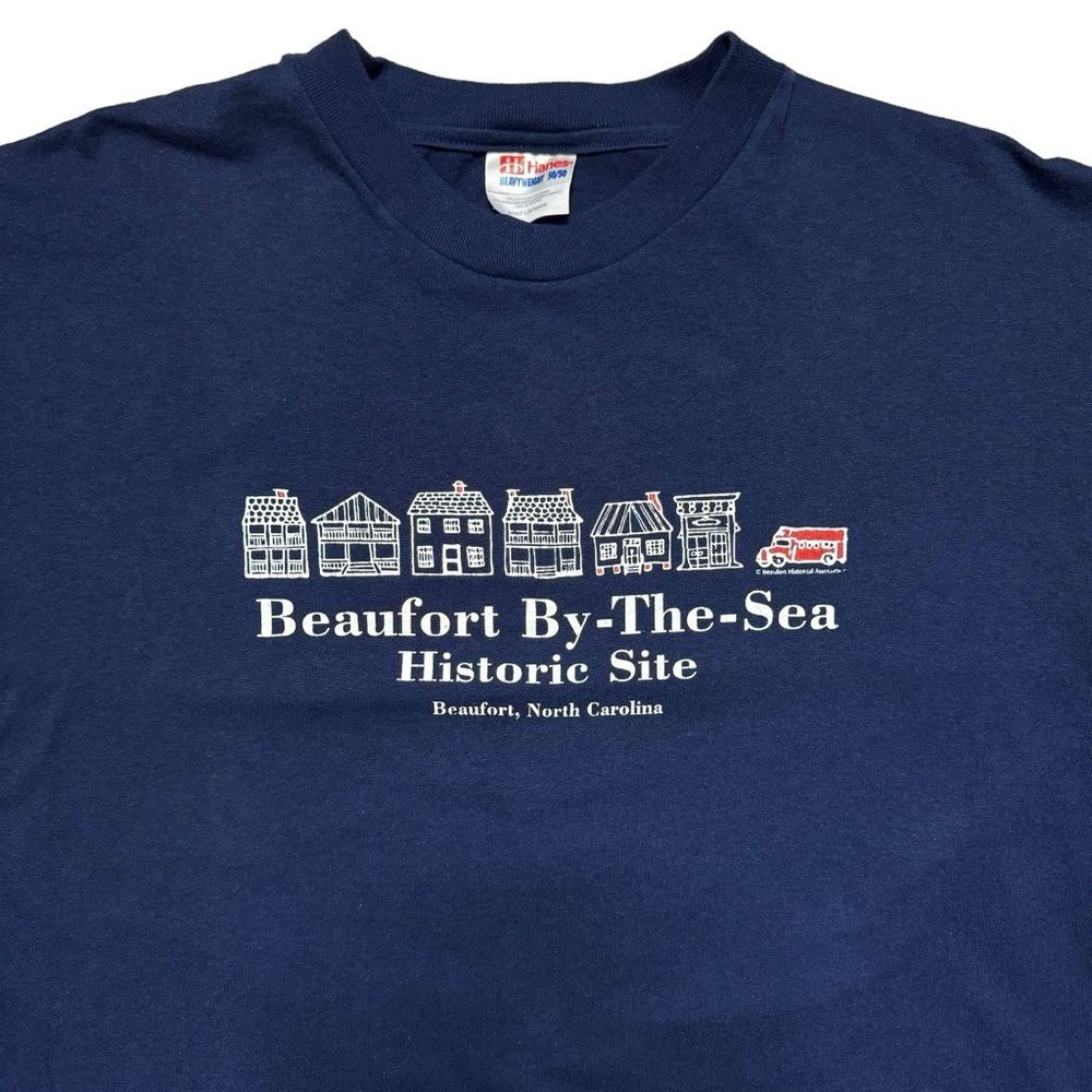 Hanes Heavyweight 50/50 Unisex Navy Beaufort By The Sea T-Shirt Size Large